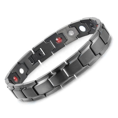 Alexanders Night 4in1 magnetic bracelet by Magnetic Mobility, featuring a sleek black design with embedded therapeutic elements. Ideal for alleviating arthritis, back pain, fibromyalgia, and other joint and muscle pain.