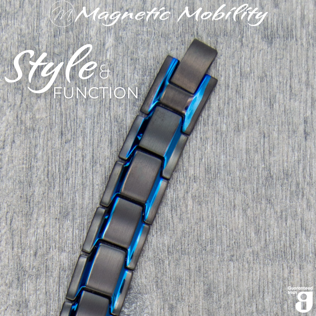 Alexanders Sky Magnetic Bracelet displayed on a wooden background for arthritis and muscle pain relief - Magnetic Mobility