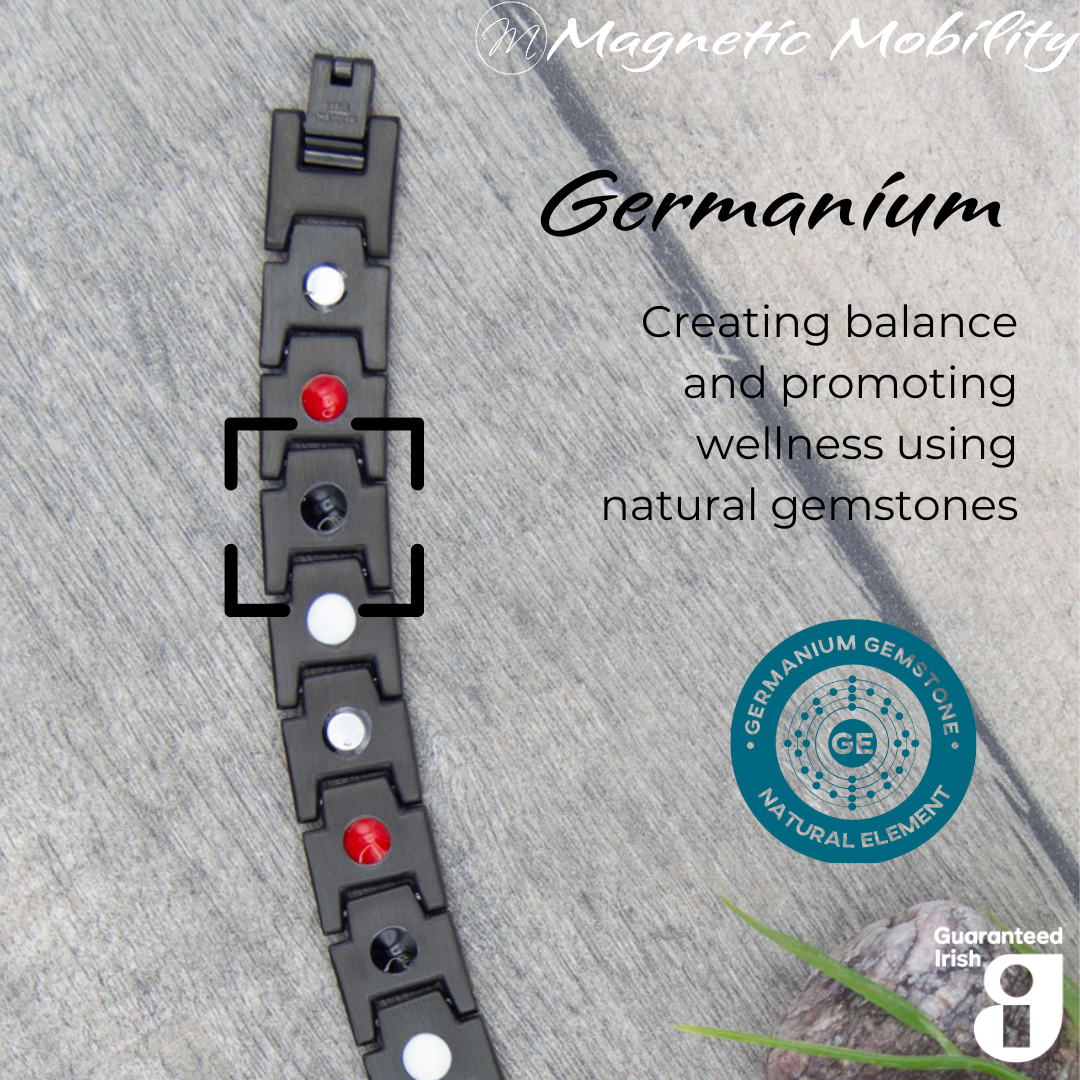 Germanium gemstones in Alexanders Twilight 4in1 magnetic bracelet, promoting wellness and balance