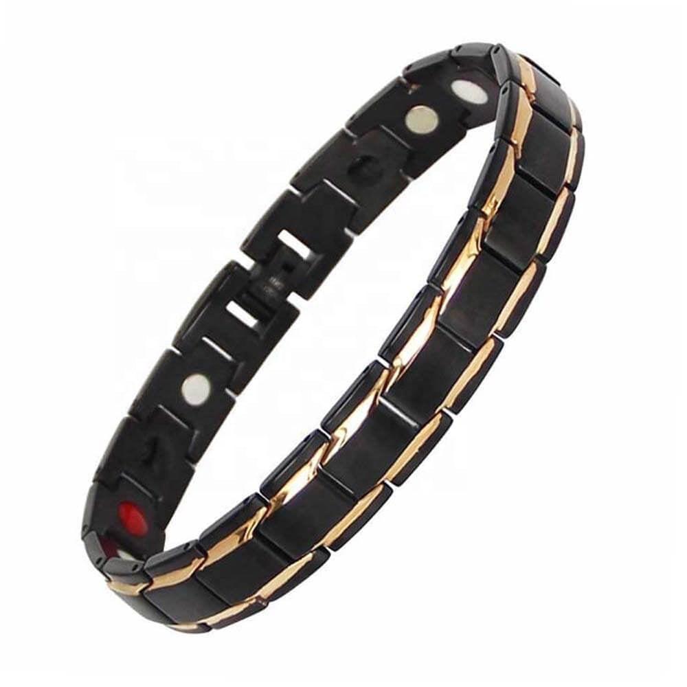 Alexanders Twilight 4in1 magnetic bracelet with black and gold accents by Magnetic Mobility, providing relief for arthritis, back pain, and more