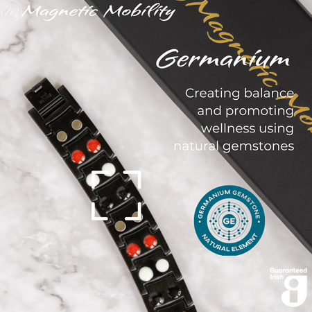 Ashe Night Double strength 4in1 magnetic bracelet by Magnetic Mobility, featuring germanium elements that promote balance and wellness using natural gemstones. Ideal for enhancing health and relieving various ailments.