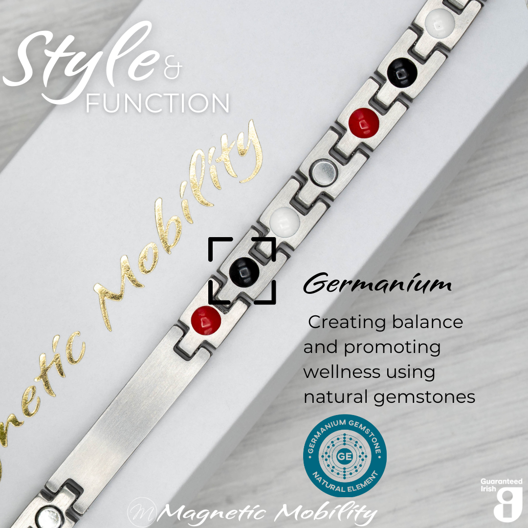 Honesty Star 4in1 magnetic bracelet by Magnetic Mobility, featuring germanium elements that promote balance and wellness using natural gemstones. Ideal for enhancing health and relieving various ailments.