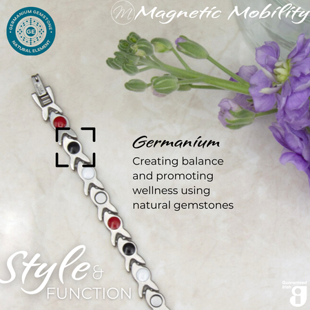 Virginia moon 4in1 magnetic bracelet by Magnetic Mobility, featuring germanium elements that promote balance and wellness using natural gemstones. Ideal for enhancing health and relieving various ailments.