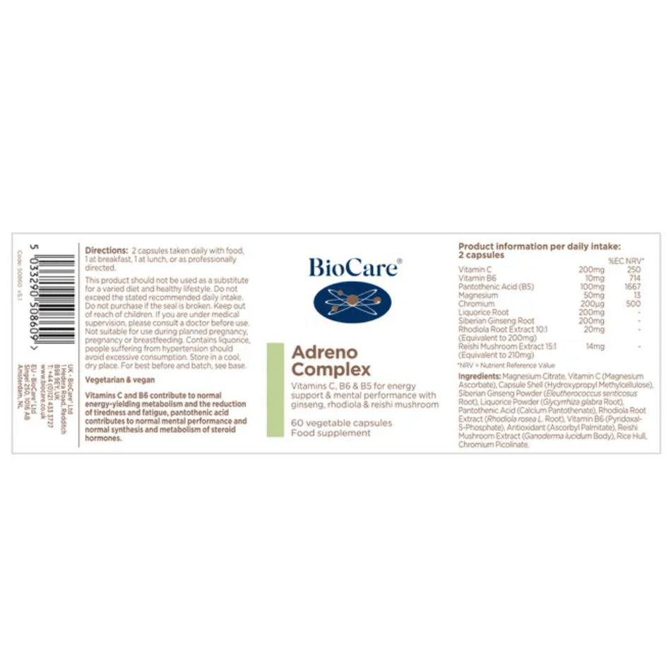 BioCare Adreno Complex 60 Capsules- Lillys Pharmacy and Health Store