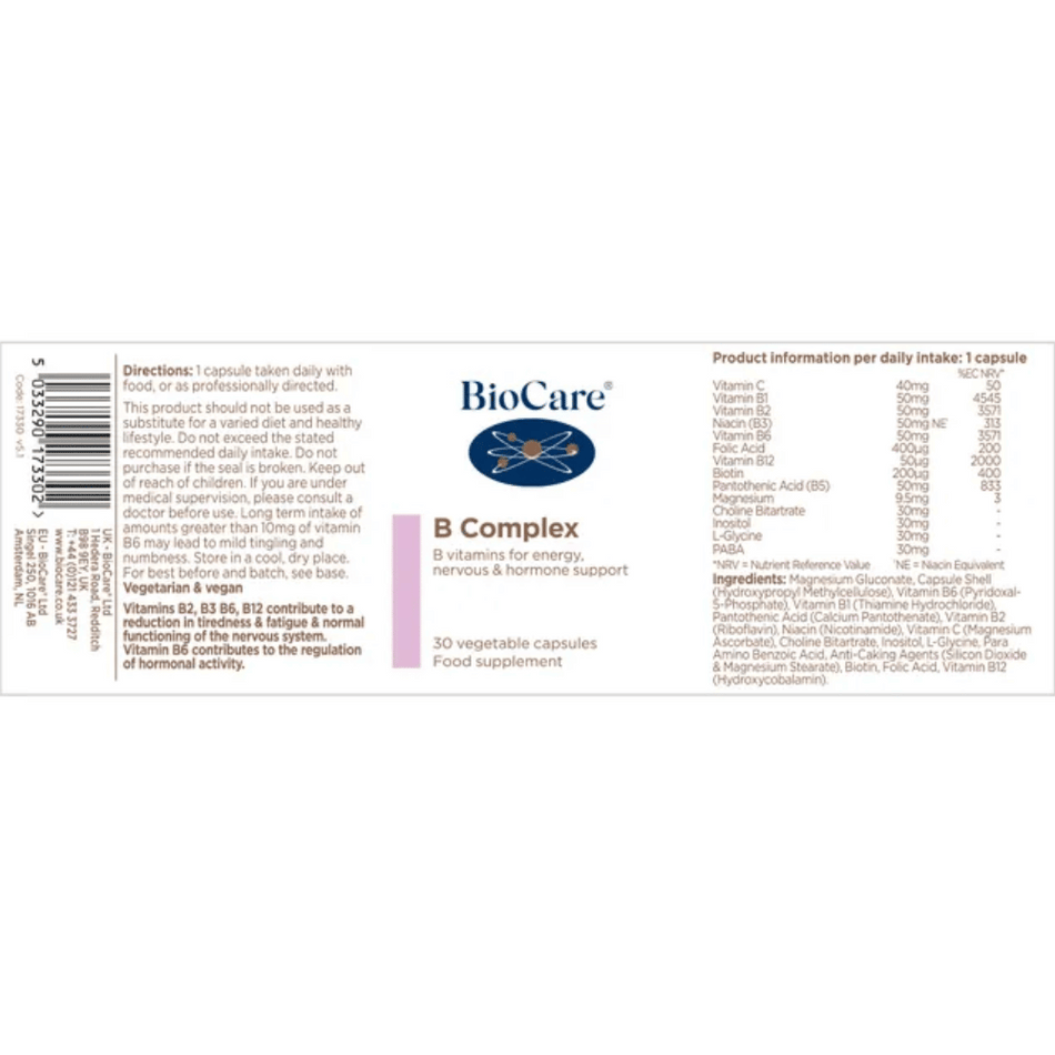 BioCare B Complex 30 Caps- Lillys Pharmacy and Health Store