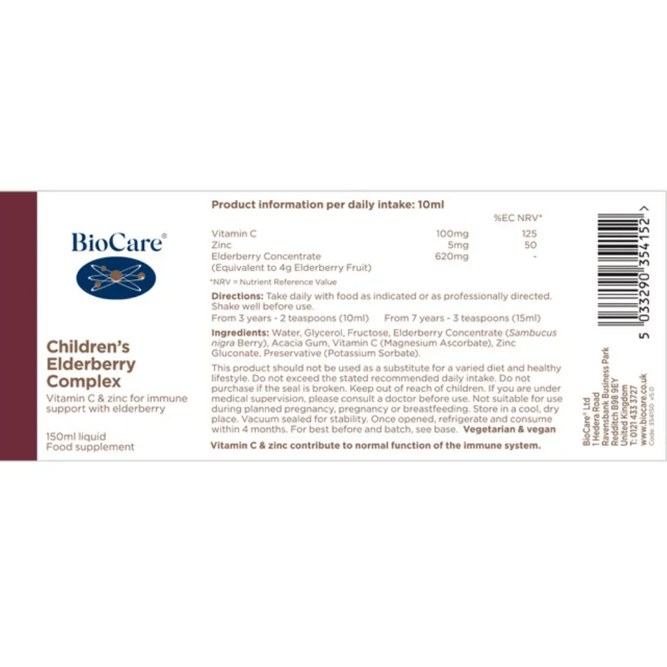 BioCare Childrens Elderberry Complex 150ml- Lillys Pharmacy and Health Store