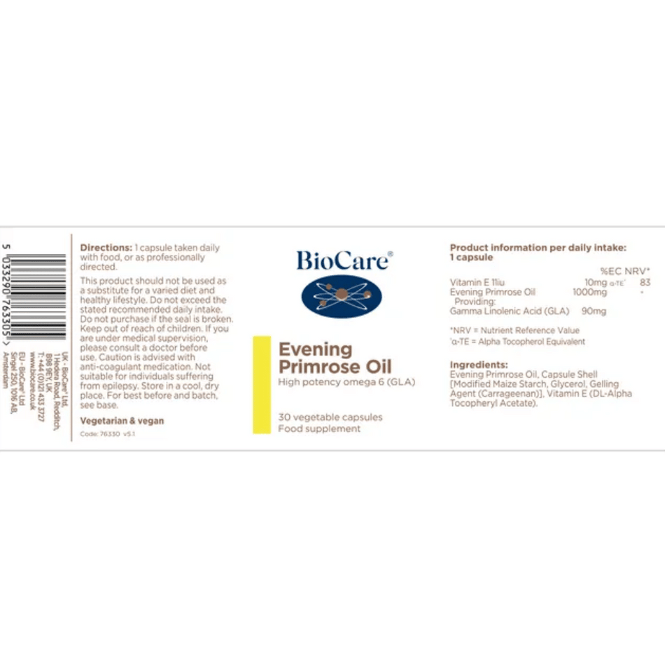 BioCare Evening Primrose Oil 30 Caps- Lillys Pharmacy and Health Store