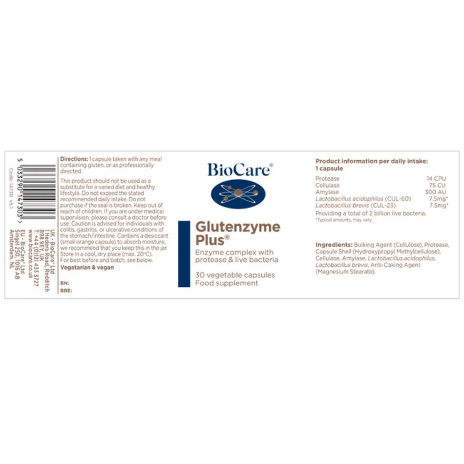 BioCare Glutenzyme Plus® 30 Caps- Lillys Pharmacy and Health Store