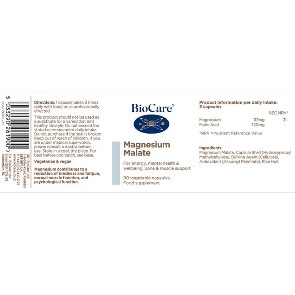 BioCare Magnesium Malate 90 Caps- Lillys Pharmacy and Health Store