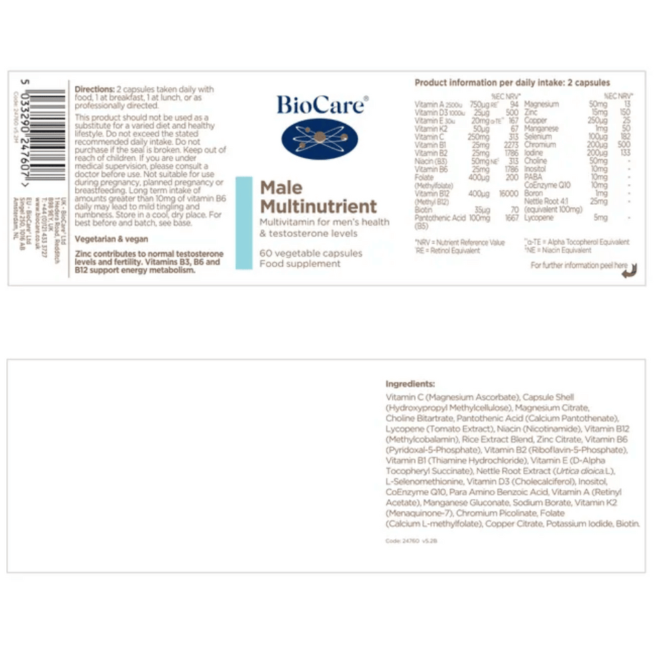 BioCare Male Multinutrient 60 Caps- Lillys Pharmacy and Health Store