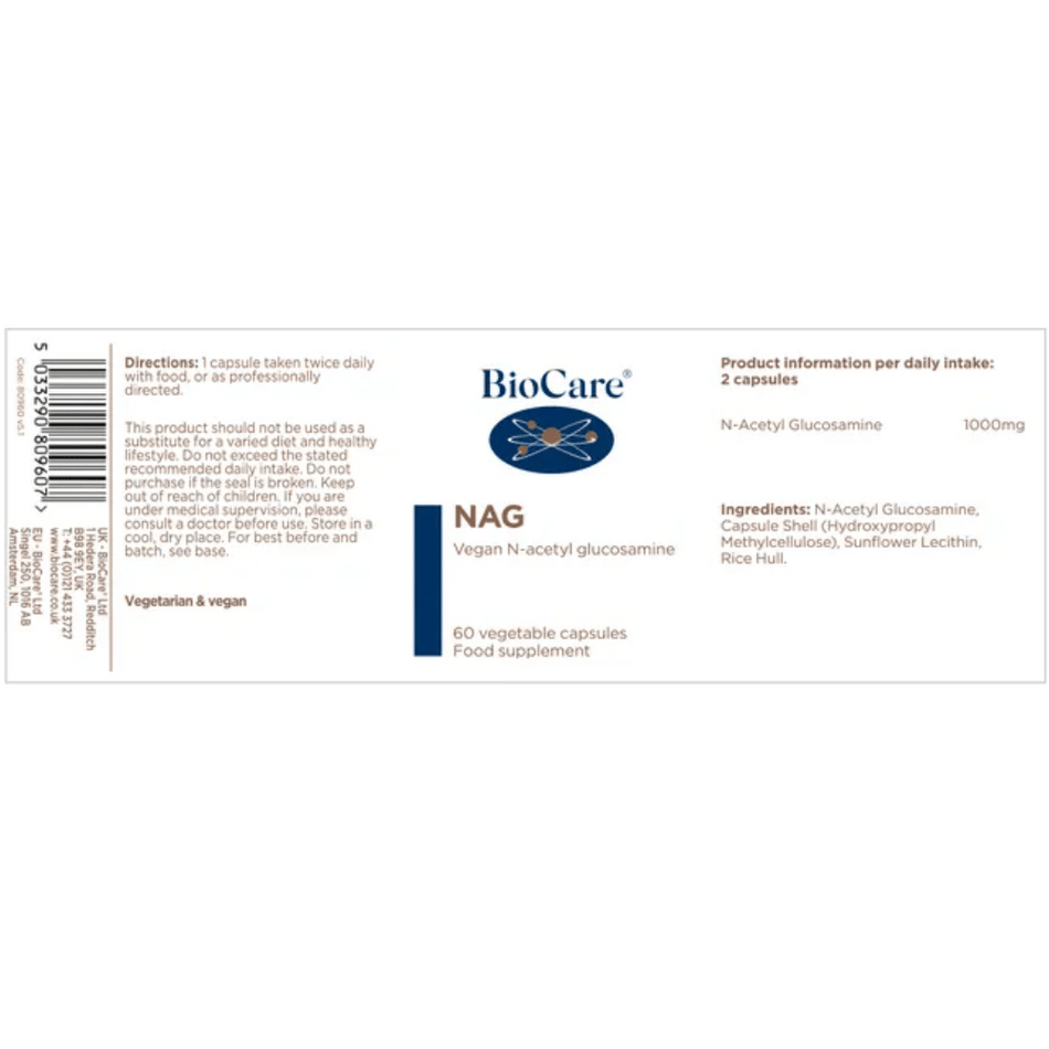 BioCare NAG (N-Acetyl Glucosamine) 60 Capsules- Lillys Pharmacy and Health Store