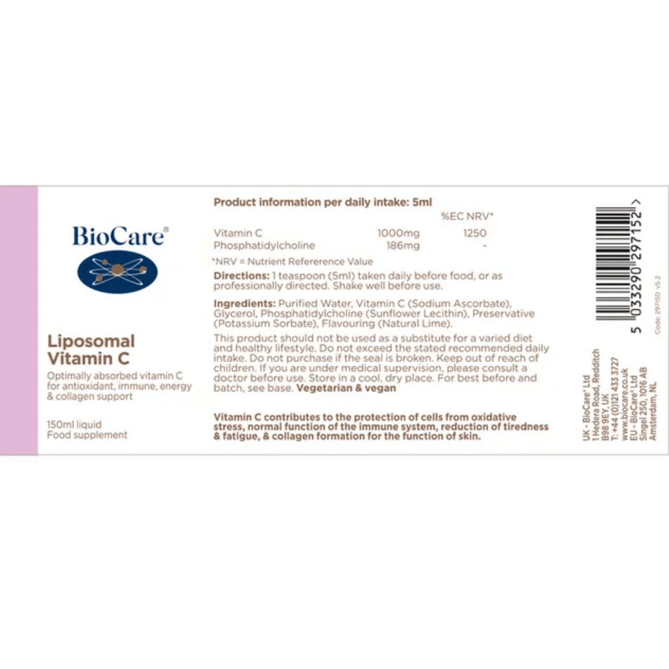 BioCare Nutrisorb Liposomal Vitamin C 1000mg 150ml- Lillys Pharmacy and Health Store