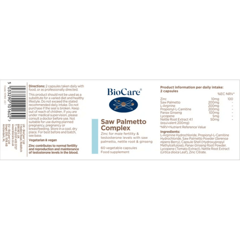 BioCare Saw Palmetto Complex 60 Capsules- Lillys Pharmacy and Health Store