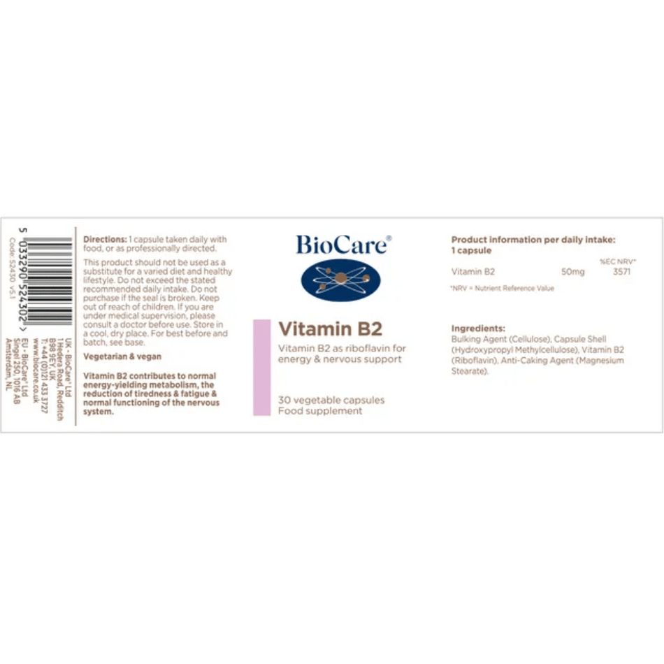 BioCare Vitamin B2 30 Caps- Lillys Pharmacy and Health Store