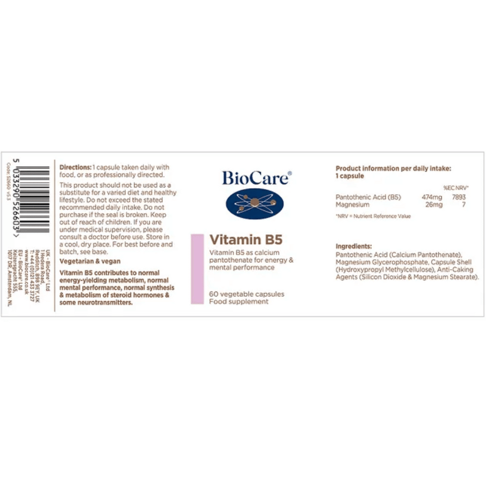 BioCare Vitamin B5 60 Caps- Lillys Pharmacy and Health Store