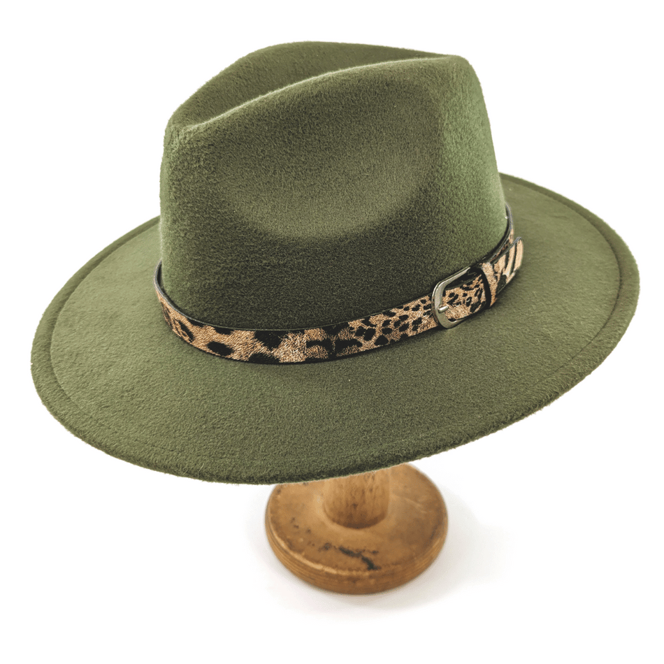 Black Ginger Animal Print Band Fedora - Forest Green- Lillys Pharmacy and Health Store