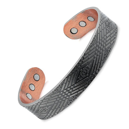 Stylish copper magnetic bracelet from Magnetic Mobility, featuring intricate geometric design and guaranteed Irish quality.