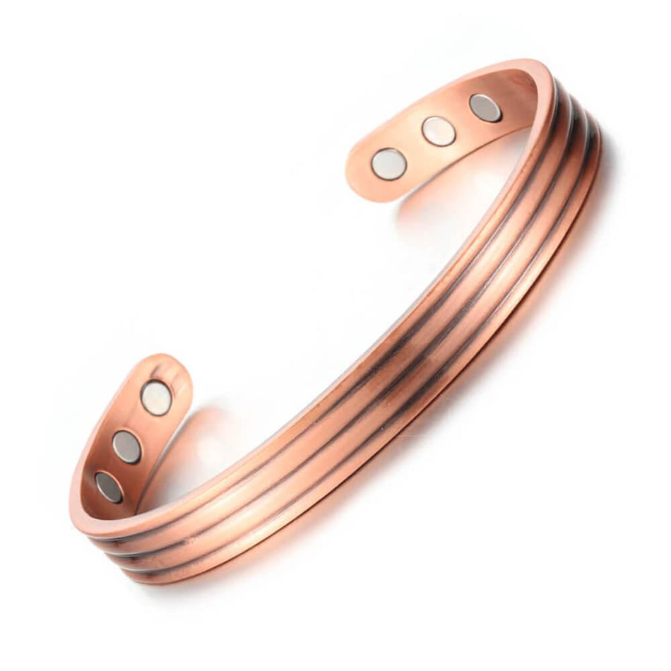 Stylish Heath copper magnetic bracelet from Magnetic Mobility, showcasing a simple  pattern. Perfect for relieving arthritis, back pain, fibromyalgia, and other muscle-related ailments.