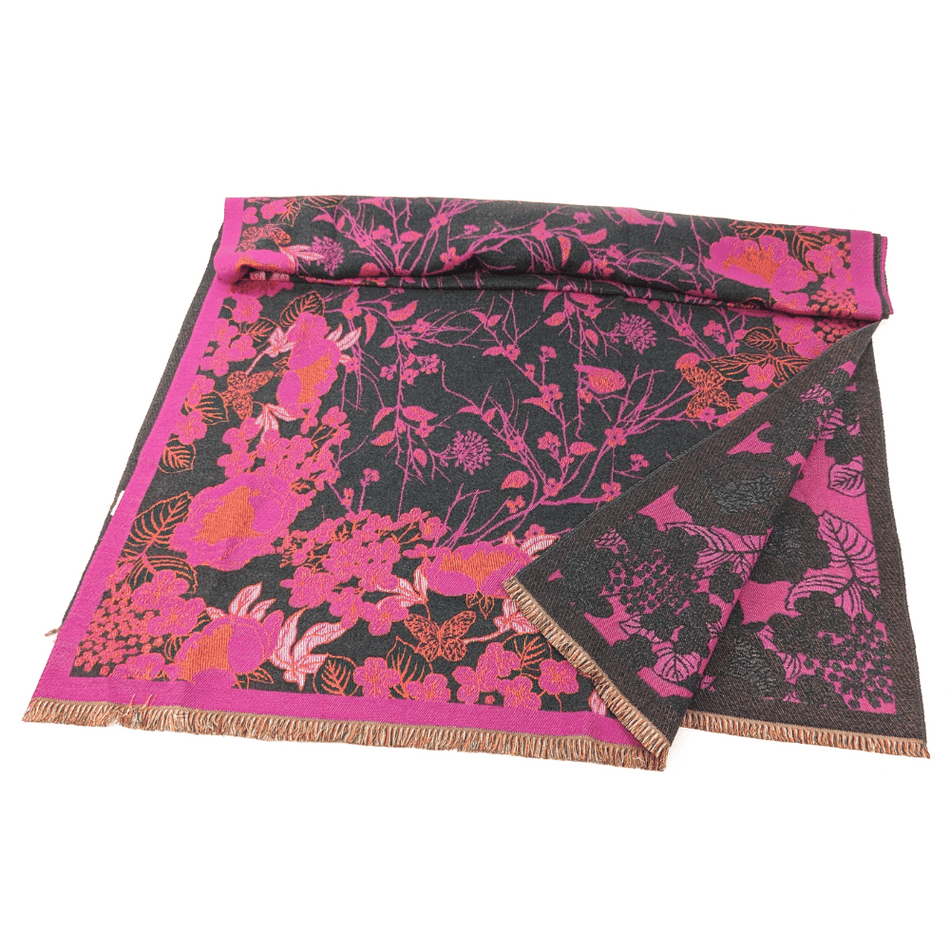 Mevel - Flowery Pashmina Style Scarf - Fuschia Blueberry- Lillys Pharmacy and Health Store