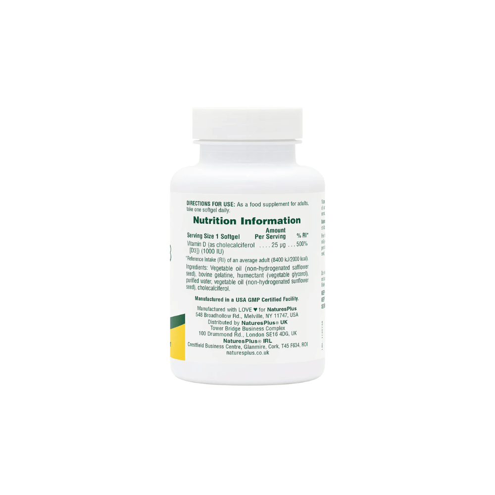 NaturesPlus Vitamin D3 1000 IU Softgels 180's- Lillys Pharmacy and Health Store