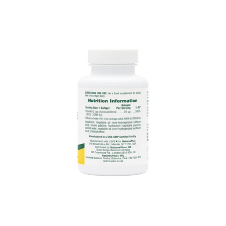 NaturesPlus Vitamin D3 1000 IU Softgels 180's- Lillys Pharmacy and Health Store