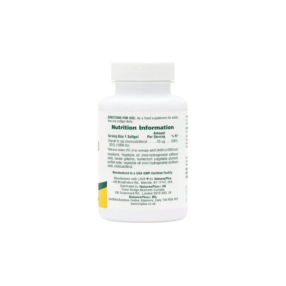 NaturesPlus Vitamin D3 1000 IU Softgels 180's- Lillys Pharmacy and Health Store