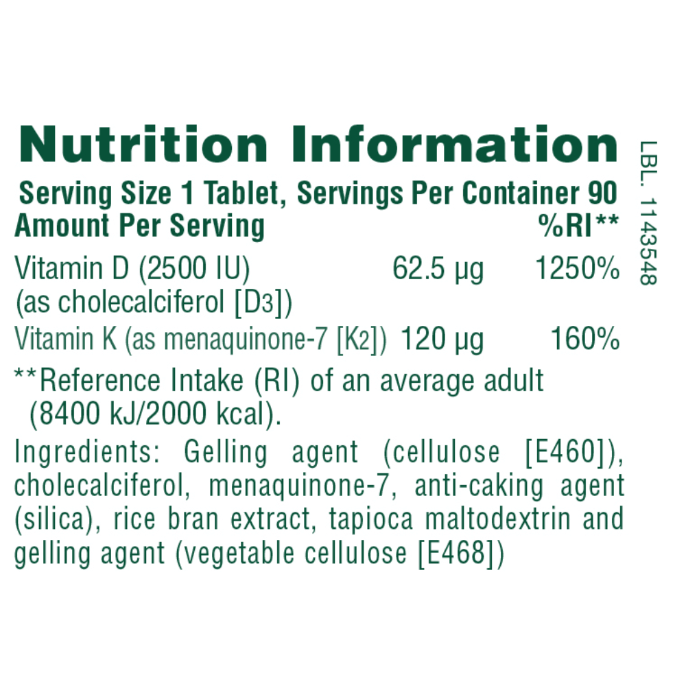 NaturesPlus Vitamin D3 2500IU with K2 120mcg Tablets 90's- Lillys Pharmacy and Health Store