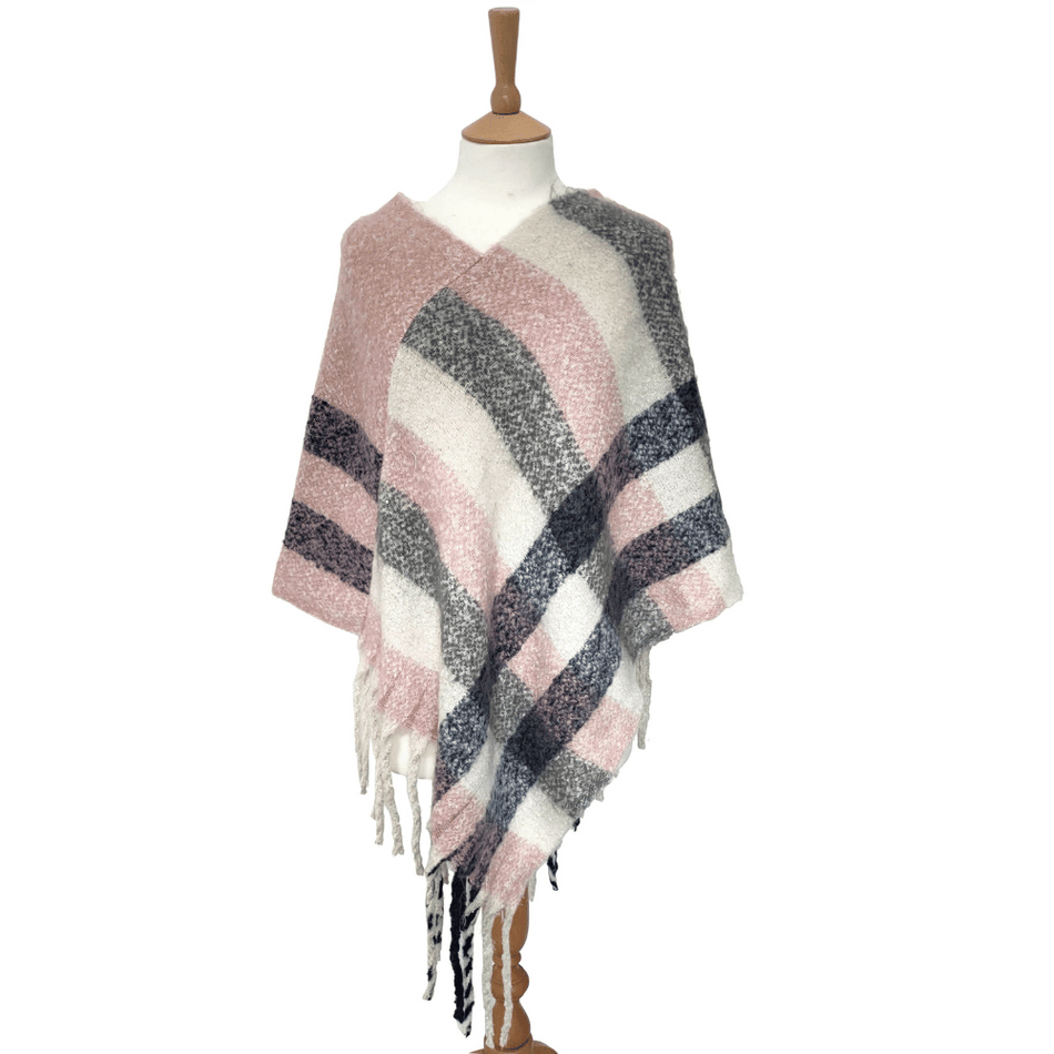 Pink & Blue Check Poncho - Thick Cosy Feel- Lillys Pharmacy and Health Store