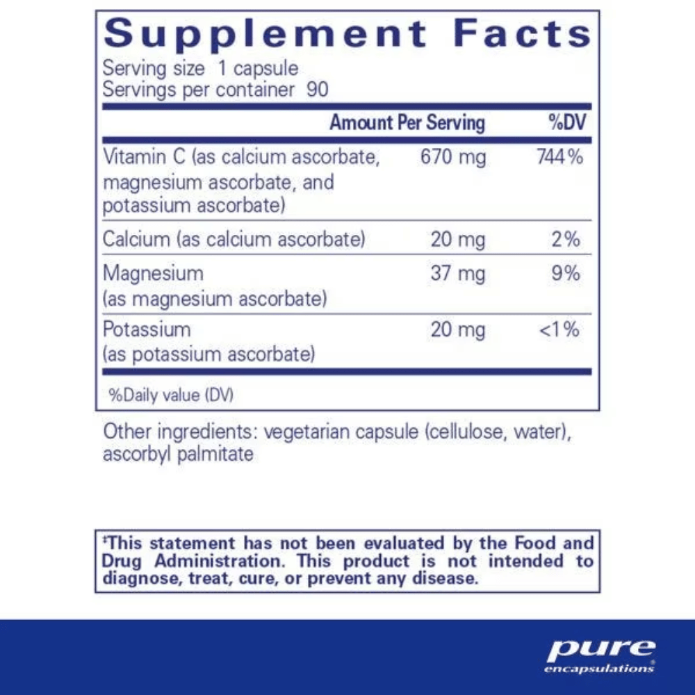 Pure Encapsulations Buffered Ascorbic Acid 90's- Lillys Pharmacy and Health Store