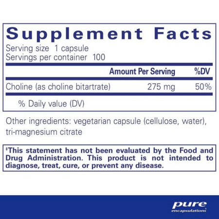 Pure Encapsulations Choline (Bitartrate) 100 capsule- Lillys Pharmacy and Health Store