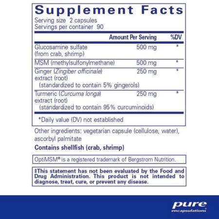 Pure Encapsulations Glucosamine/ MSM with Ginger & Turmeric 60's- Lillys Pharmacy and Health Store