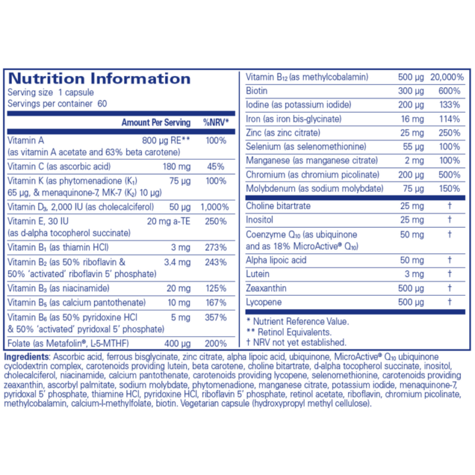 Pure Encapsulations O.N.E. Multivitamin with Iron 60's- Lillys Pharmacy and Health Store