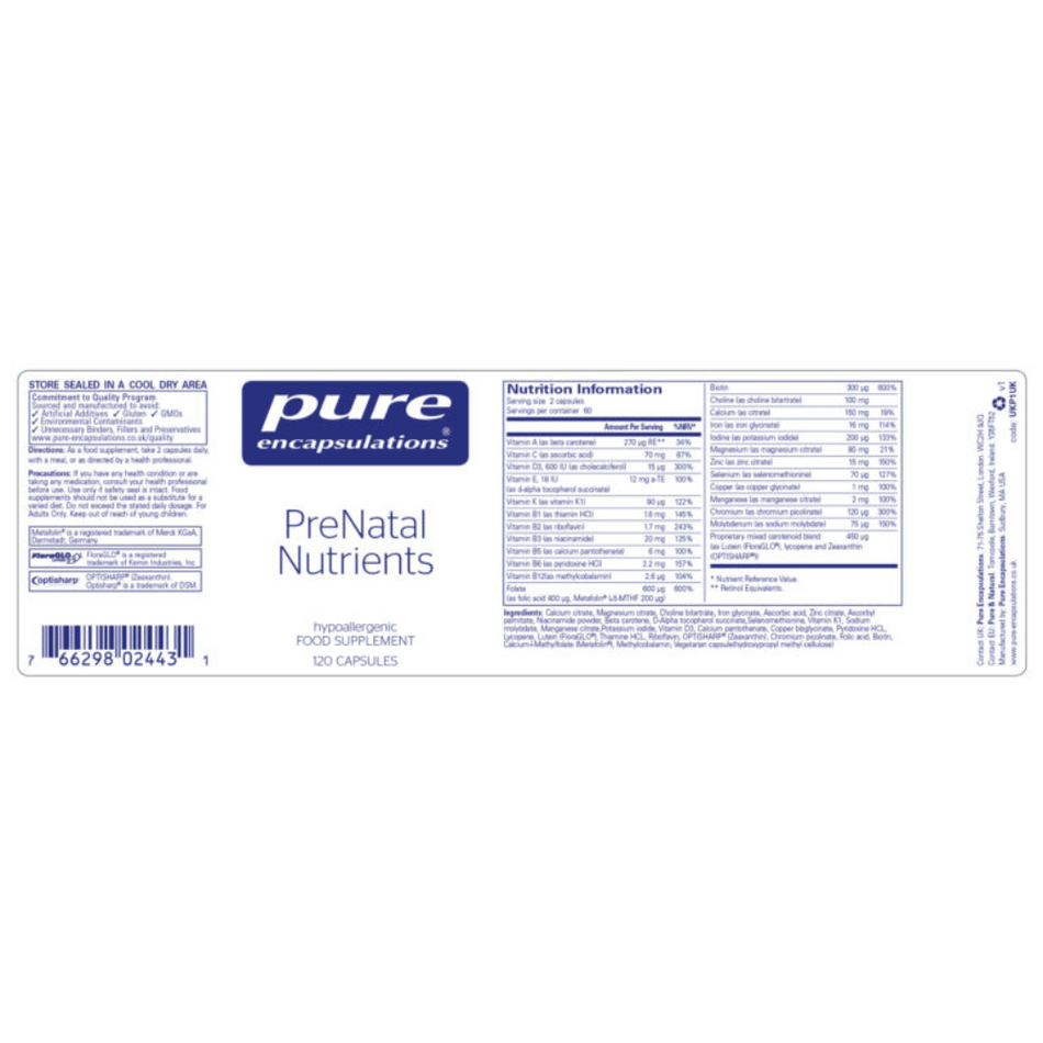 Pure Encapsulations PreNatal Nutrients 120's- Lillys Pharmacy and Health Store