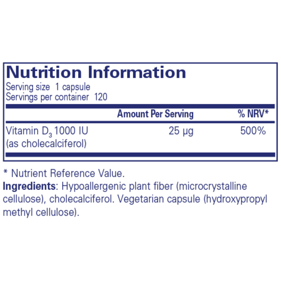 Pure Encapsulations Vitamin D3 1,000 IU 120's- Lillys Pharmacy and Health Store