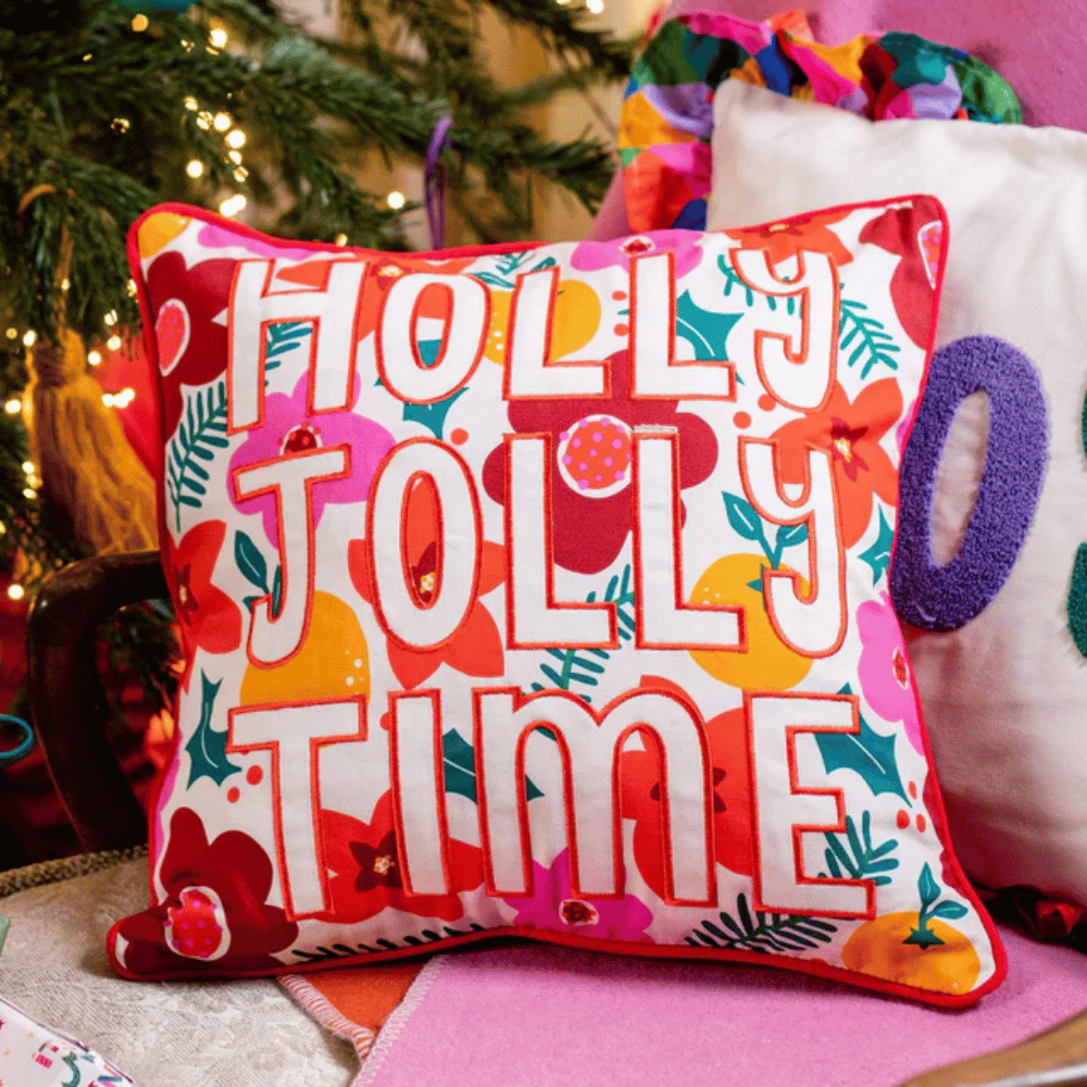 Raspberry Blossom Floral 'Holly Jolly Time' Cushion- Lillys Pharmacy and Health Store