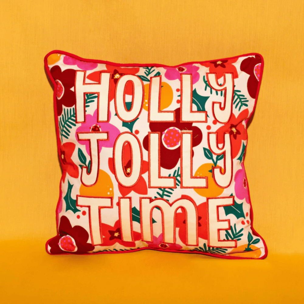 Raspberry Blossom Floral 'Holly Jolly Time' Cushion- Lillys Pharmacy and Health Store