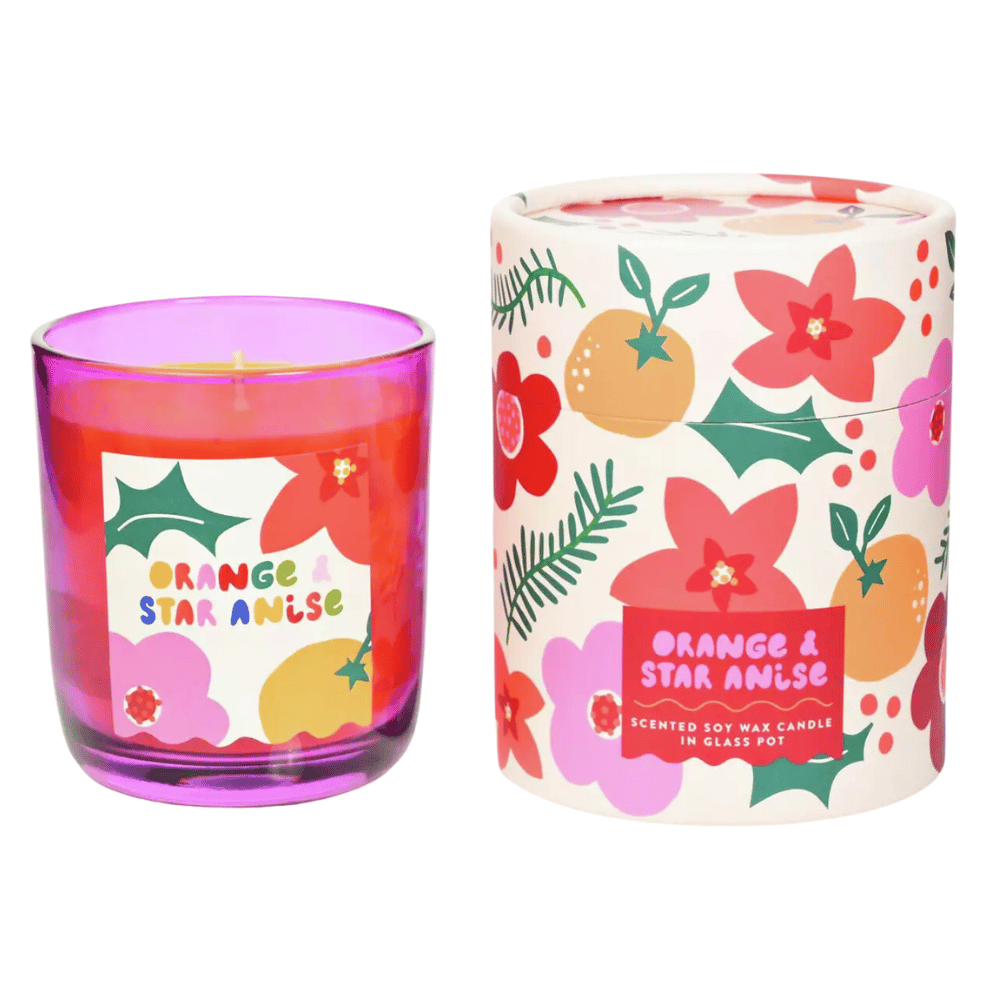 Raspberry Blossom Pink Glass Candle - Orange & Star Anise- Lillys Pharmacy and Health Store