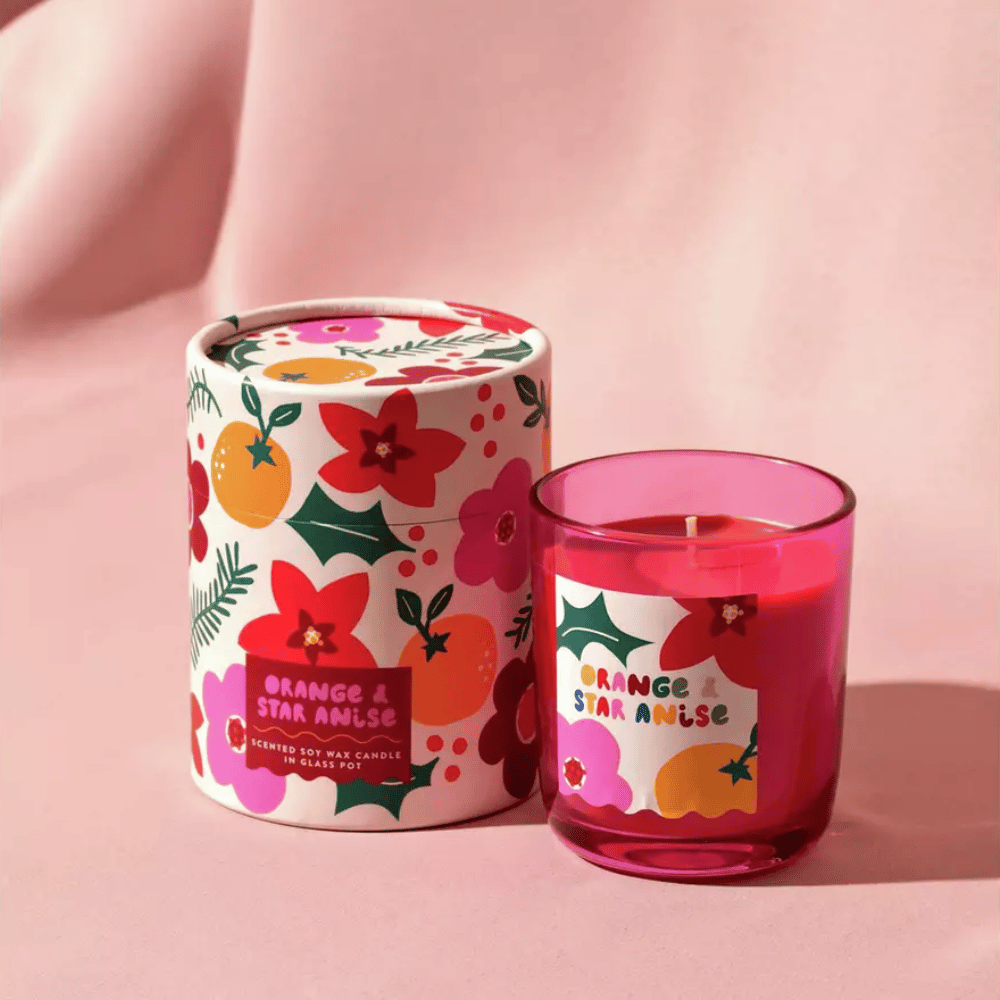 Raspberry Blossom Pink Glass Candle - Orange & Star Anise- Lillys Pharmacy and Health Store