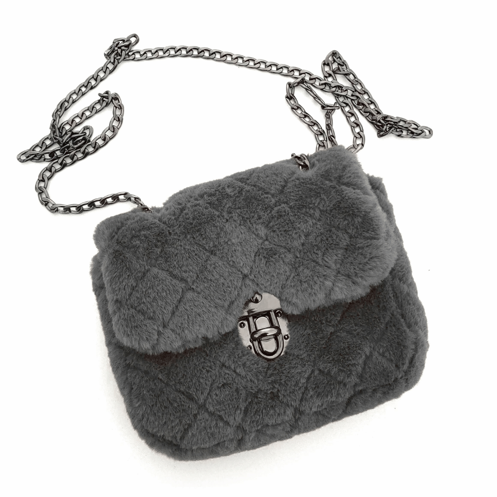 Small Faux Fur Handbag with Changeable Strap - Black- Lillys Pharmacy and Health Store