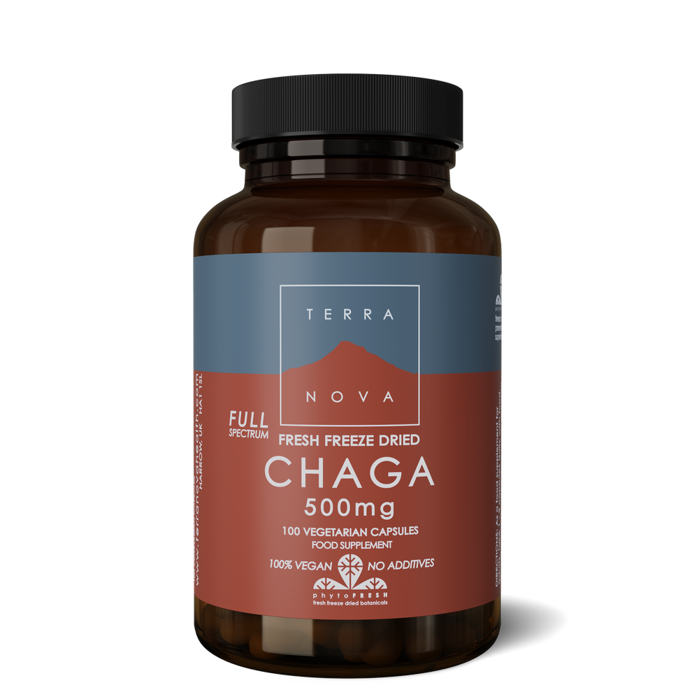 Terra Nova Org Chaga 500mg Fresh Freeze Dried Full Spectrum 100caps- Lillys Pharmacy and Health Store