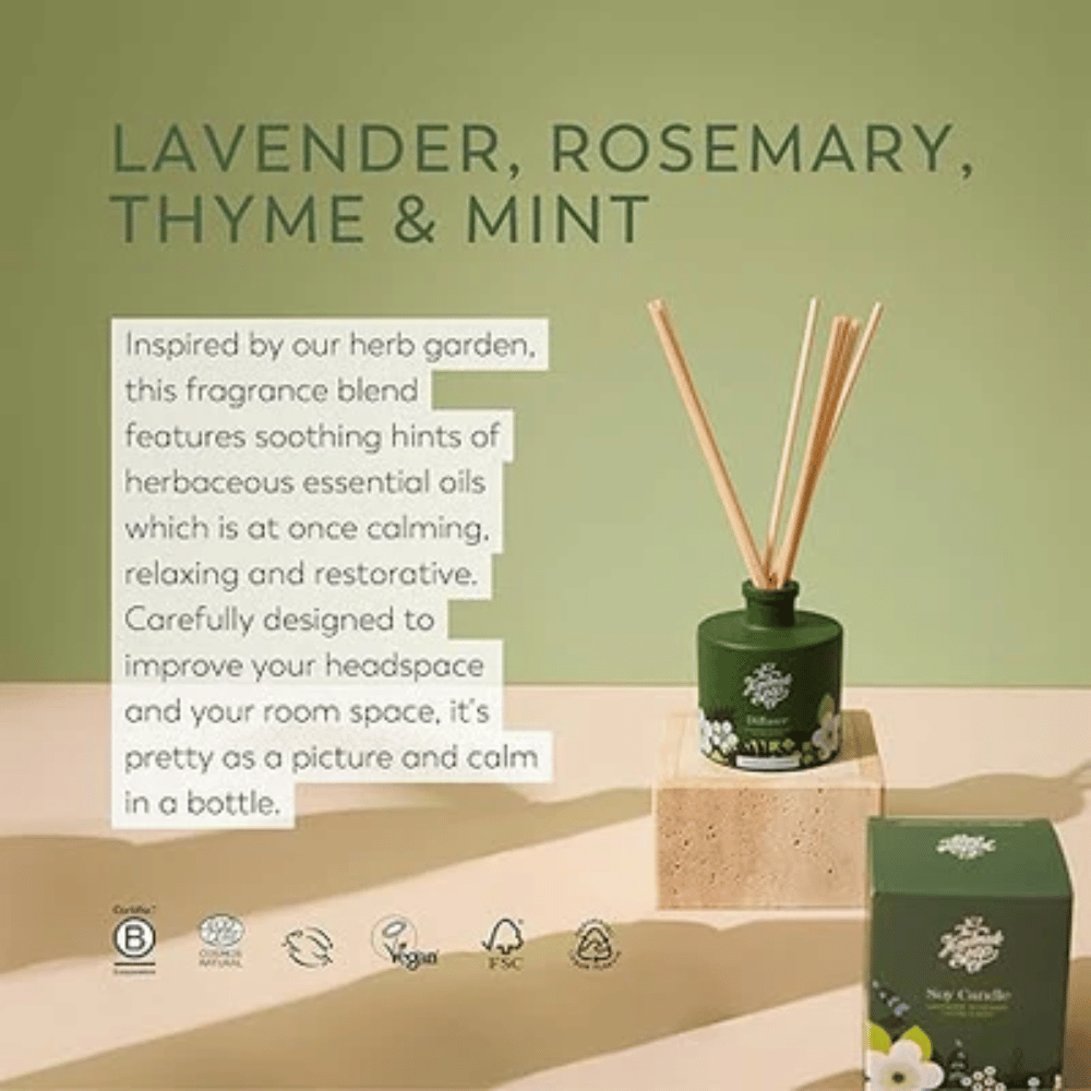 The Handmade Soap Company Reed Fragrance Diffuser - Lavender, Rosemary, Thyme & Mint 200ml- Lillys Pharmacy and Health Store