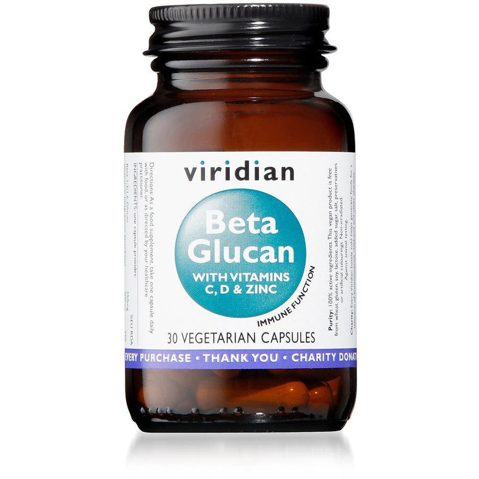 Viridian Beta Glucan 250mg (Plus vitamin C, D3 & Zinc) 30 Veg Caps- Lillys Pharmacy and Health Store