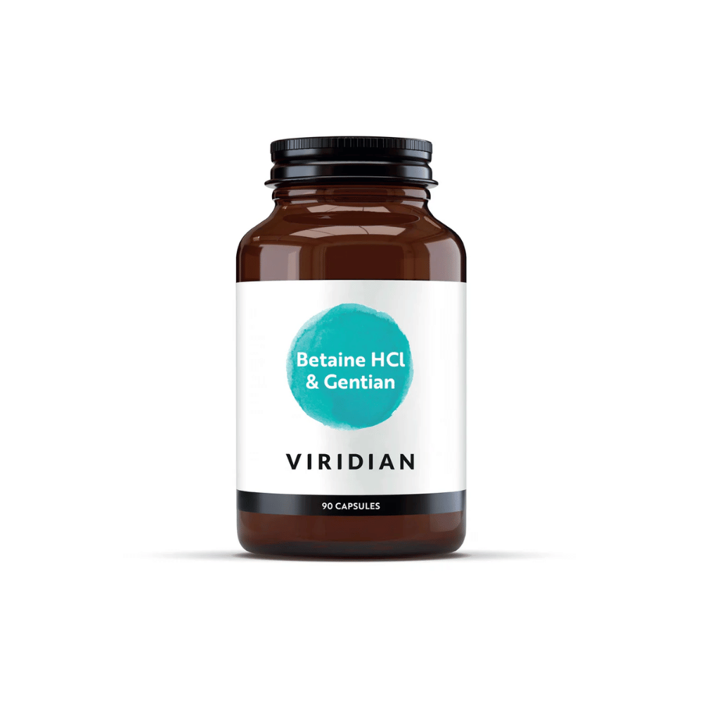 Viridian Betaine HCl 650mg with Gentian 90 Veg Caps- Lillys Pharmacy and Health Store